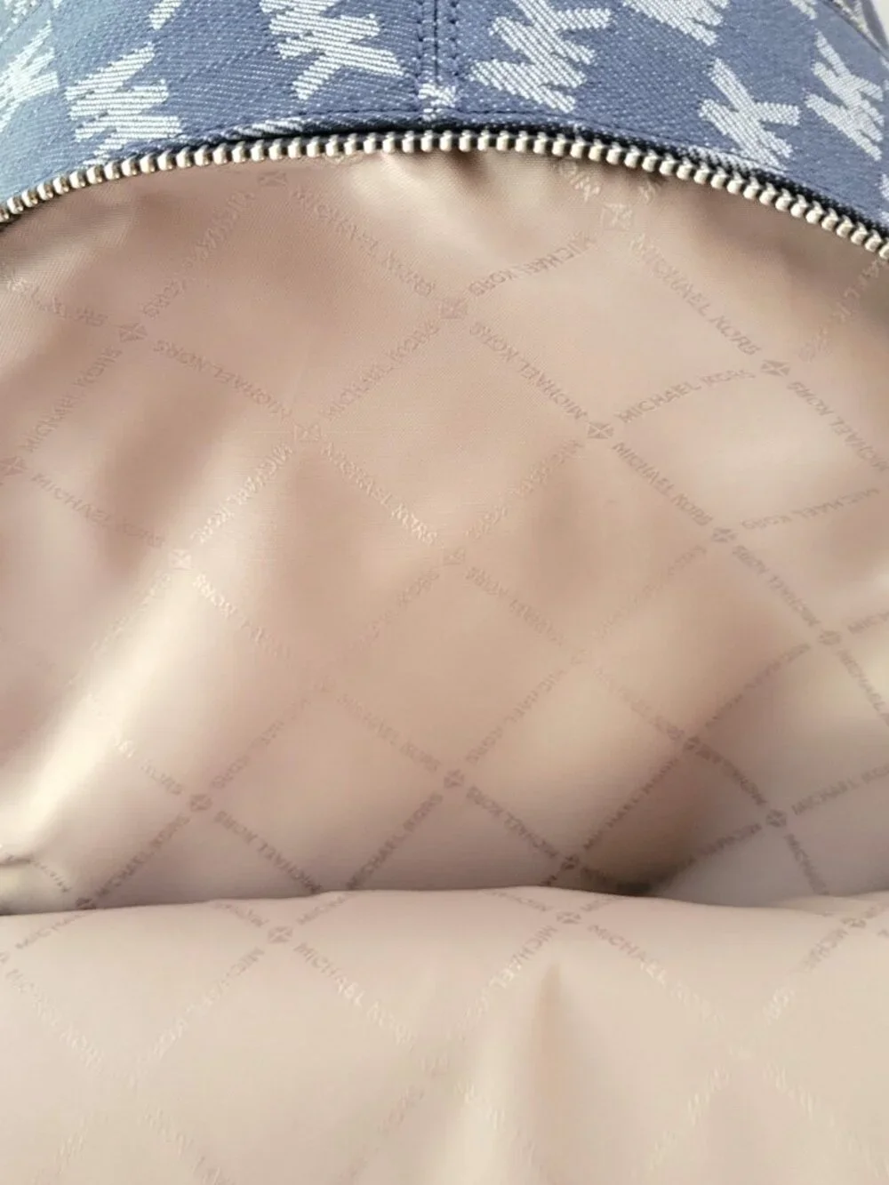 Michael Kors Rhea Medium Zip Backpack Denim MK Logo School Bag